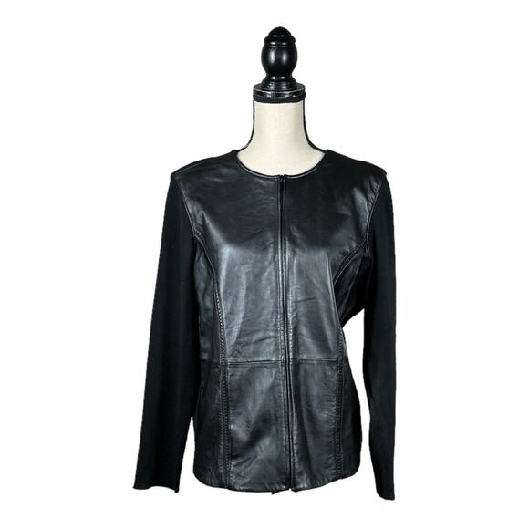 Vintage Pursuits Ltd. Leather Front Zip Up Sweater - Picture 1 of 4